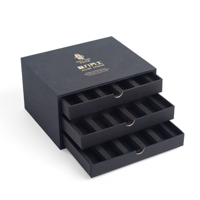 Personalised Luxury Rigid Board Three Tier Gift Box With Gold Foil Logo